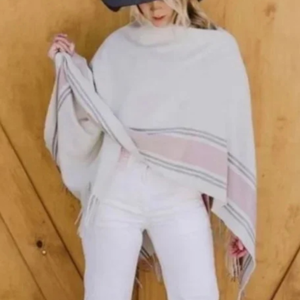 NWT-cream color with grey and pink Striped Poncho